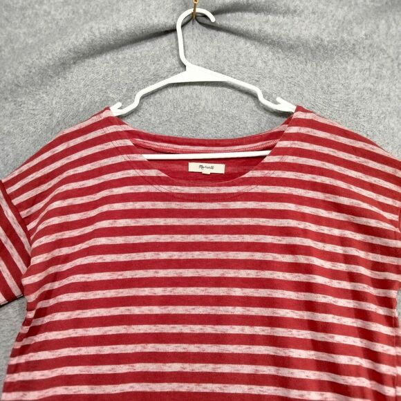 Madewell Cozy Slub Ted Striped Shirt Wmns Sz M Red Heathered Striped 3/4 Sleeve - Picture 2 of 12